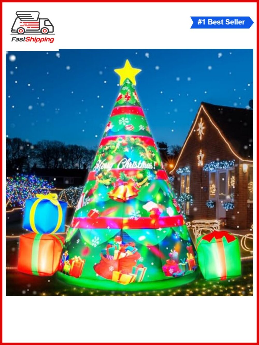 🎅 7FT Christmas Inflatable Tree Rotating LEDs Lighted Star Yard Decor